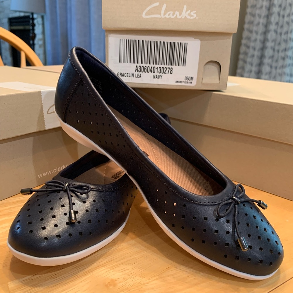 Clarks, Gracelin Lea flats, Navy, Size 5